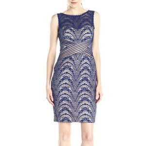 London Times blue nude lace contrast  dress